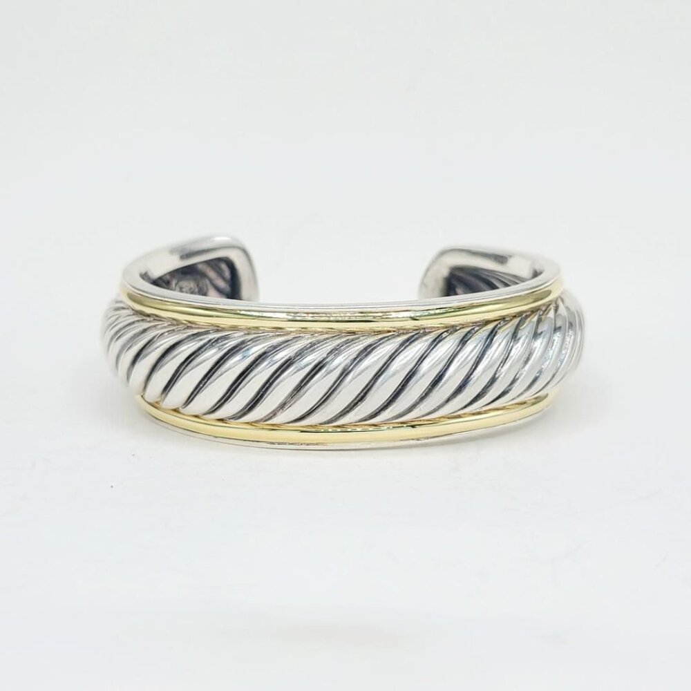 David Yurman Sculpted Two-Tone Cuff w/ Sterling Silver & 18K Gold - Medium - Picture 8 of 16
